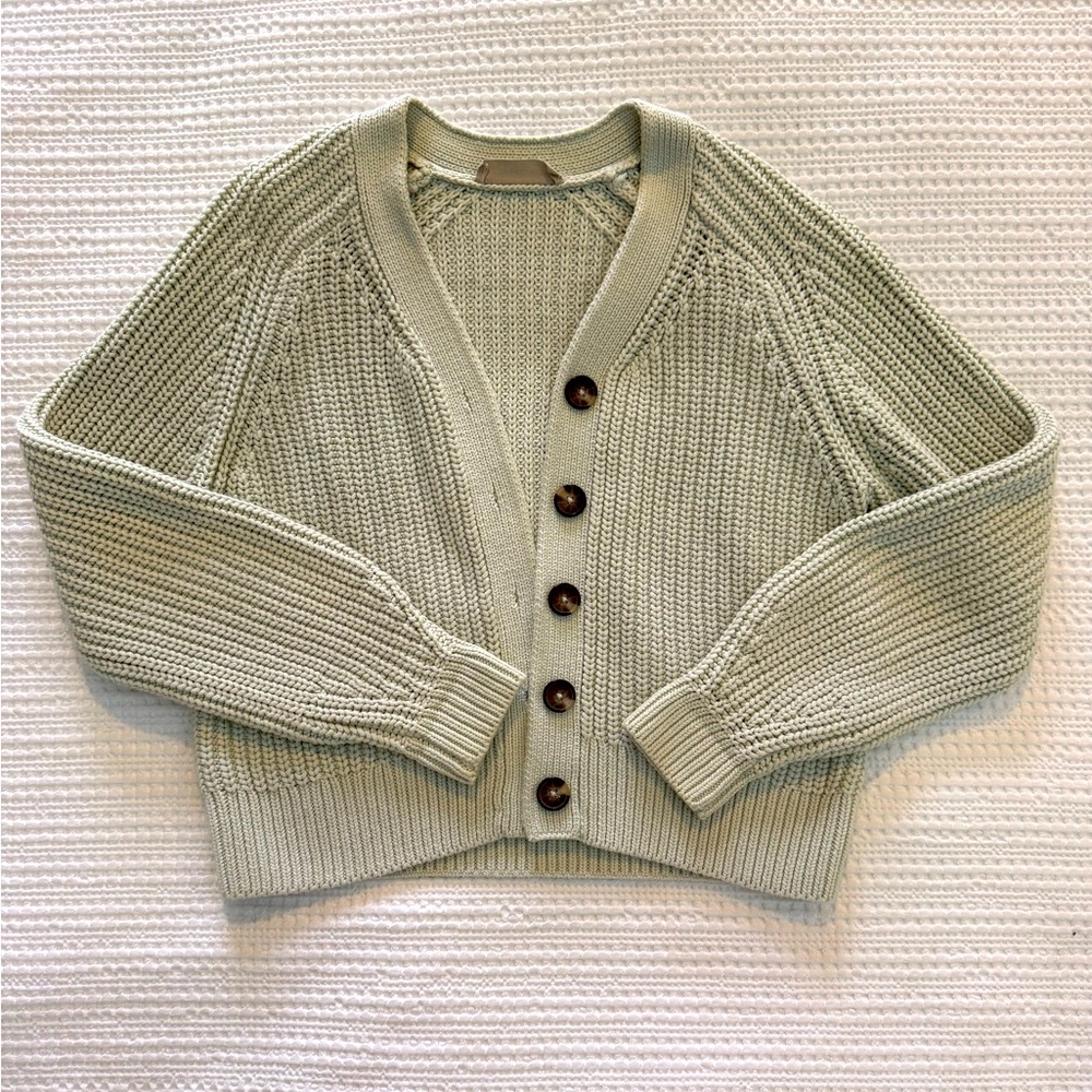 Everlane the cotton texture chunky knit cardigan Mint, size Small